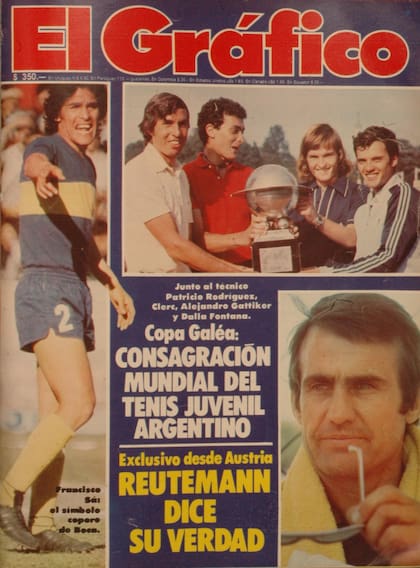 La tapa de la revista El Gráfico con el triunfo de Argentina en la Copa Galea 1977 (Rodríguez, Clerc, Gattiker y Dalla Fontana), además de las referencias a Pancho Sá y Carlos Reutemann