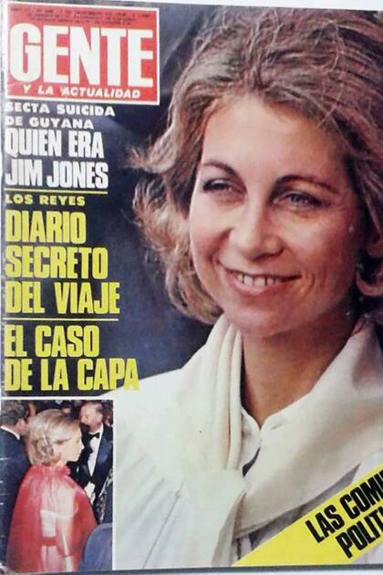 La tapa de la revista Gente registraba el viaje de la reina a Buenos Aires en 1978 y también el caso de la desaparición de su capa