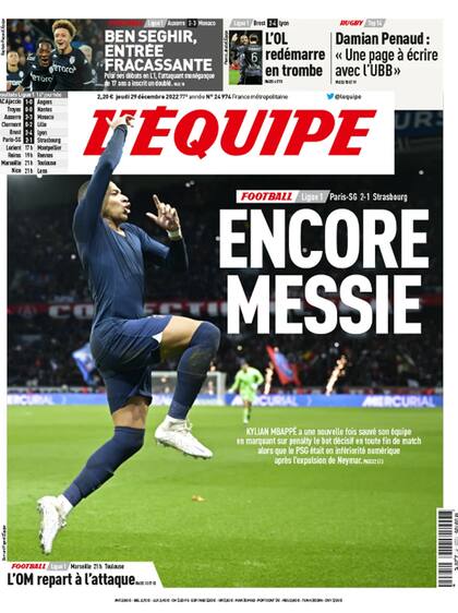 La tapa de L’Équipe, con una crítica solapada a Lionel Messi