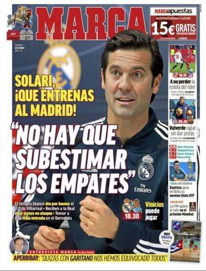 La tapa de Marca del 6 de enero pasado, en la que se cuestionó al técnico por elogiar al equipo tras un empate con Villarreal