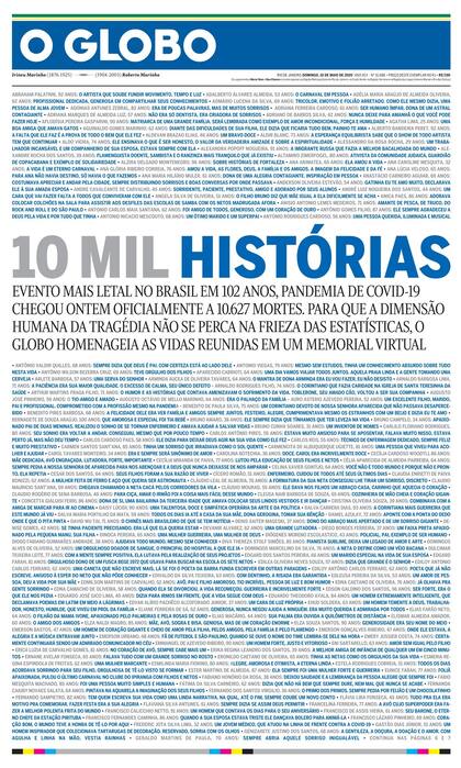 La tapa de OGlobo en homenaje a los fallecidos por Covid-19