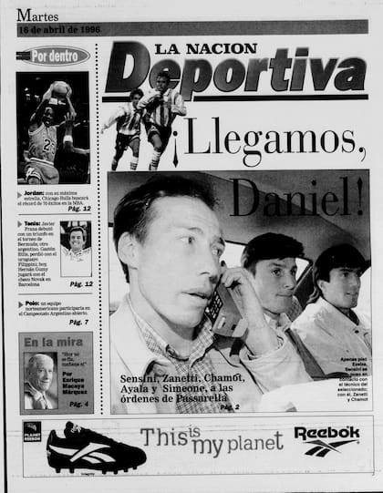 La tapa del 16 de abril de 1996, la primera del suplemento de Deportes de LA NACION que empezó a salir todos los días