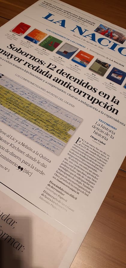 La tapa del diario LA NACION del 2 de agosto de 2018, compartida por el autor de la investigación de los cuadernos de la corrupción