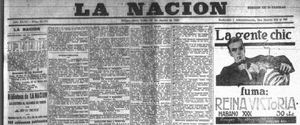 La tapa del diario La Nación del 25/8/1913