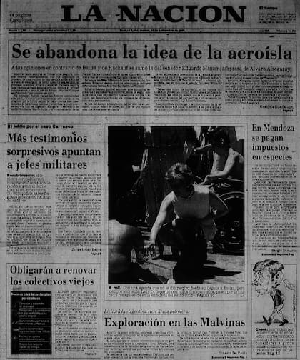 La tapa del diario LA NACION, el 24 de noviembre de 1995, cuando se descartó el proyecto de la aeroisla