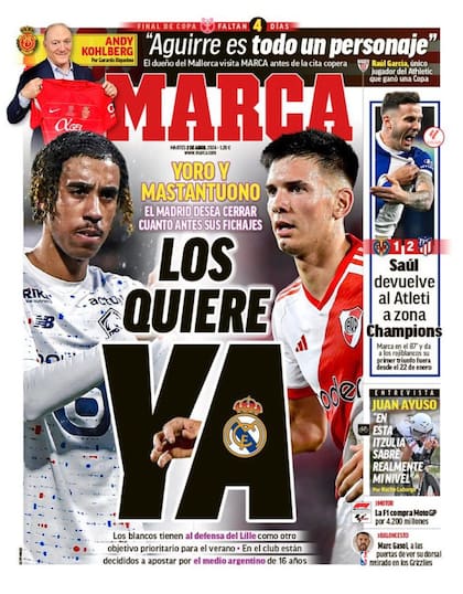 La tapa del diario Marca, con el interés de Real Madrid por Mastantuono y el francés Yoro