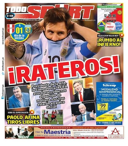 La tapa del diario Todo Sport, de Perú