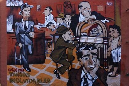 La tapa del disco Tangos Inolvidables, del tanguero Angel D''Agostino, por el artista Teko