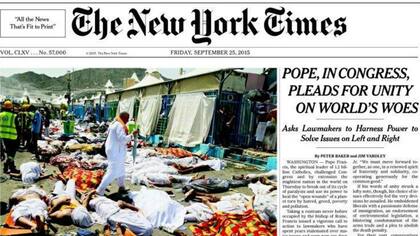 La tapa del NYT destacó el llamado a la unidad que hizo el papa Francisco a los políticos