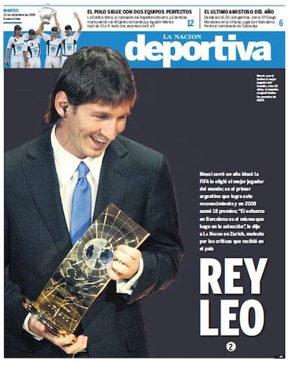 La tapa del suplemento de Deportes de LA NACION el día que la FIFA consagró a Messi como el mejor del mundo