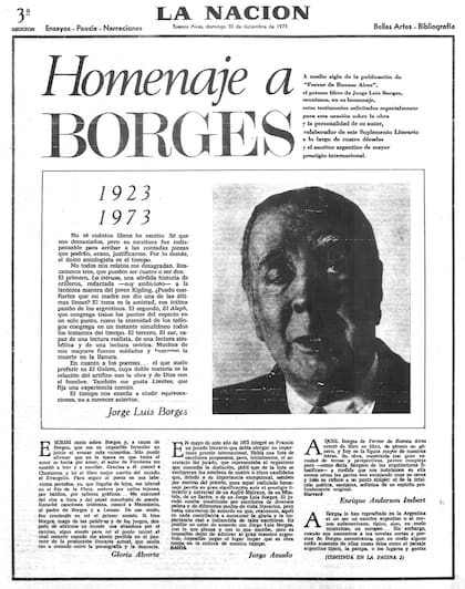 La tapa del suplemento literario de LA NACION del 30 de diciembre de 1973, con el homenaje a Jorge Luis Borges