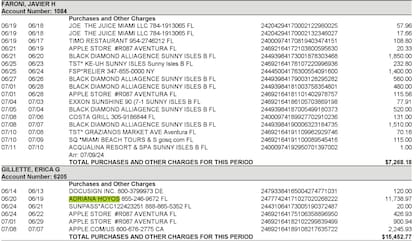 La tarjeta de Gillette mezcla consumos en la tienda Adriana Hoyos, una firma de lujo especializada en decoración de interiores, con gastos menores en Apple, su marca favorita.