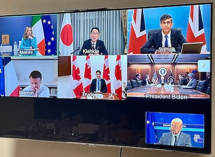 La teleconferencia de los líderes del G-7 sobre el conflicto en Medio Oriente, el 14 de abril de 2024  