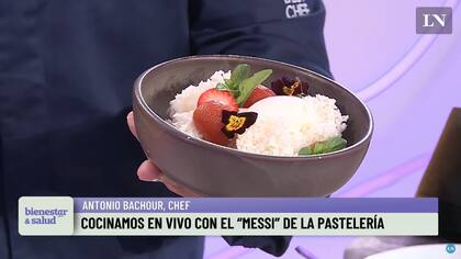 La textura de yogur, tomate y frutilla, el postre que cocinó en vivo Antonio Bachour en el evento "Bienestar & Salud" en LA NACION