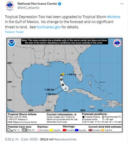 La tormenta tropical Arlene avanza sobre el Golfo de México