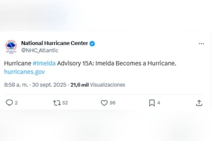 La tormenta tropical Imelda se convirtió en huracán el 30 de septiembre