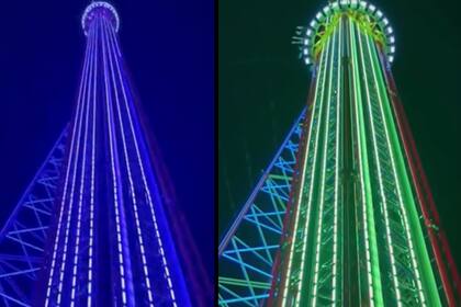 La torre de descenso tiene 131 metros de altura y tiene 30 butacas