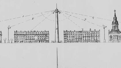 La Torre de Sol de Jules Bourdais llevaría la iluminación a través de reflectores hacia el interior de las viviendas del centro de París.