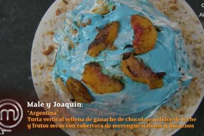 La torta que presentaron Joaquín Levinton y Malena Guinzburg en MasterChef Celebrity (Captura)