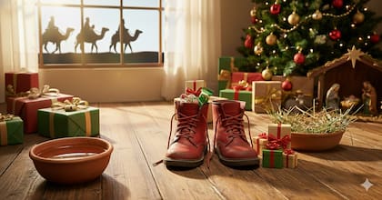 La tradición consiste en dejar zapatos, agua y pasto a la espera de los regalos