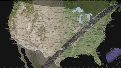 La trayectoria de totalidad se muestra en gris en el mapa