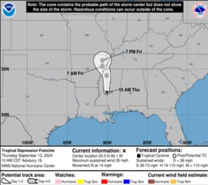La trayectoria prevista para el ciclón tropical Francine