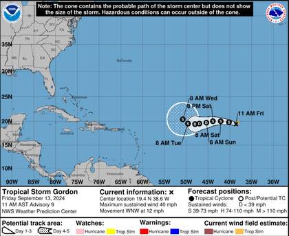 La trayectoria prevista para el ciclón tropical Gordon