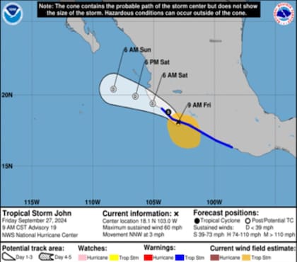 La trayectoria prevista para el Huracán John