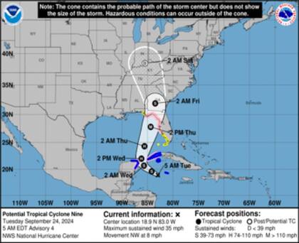 La trayectoria prevista para el Huracán Helene