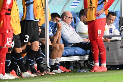 La tristeza de Suárez en el banco de los suplentes por la eliminación de Uruguay en la primera rueda del Mundial de Qatar.