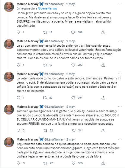 La tristeza y enojo de Malena Narvay tras la muerte de su perra (Foto: Twitter / LenaNarvay)