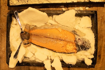 La trucha recién sacada del infiernillo