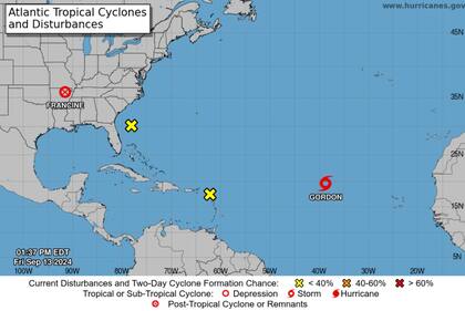 La ubicación actual de Francine, Gordon y el resto de las perturbaciones monitoreadas por el NHC