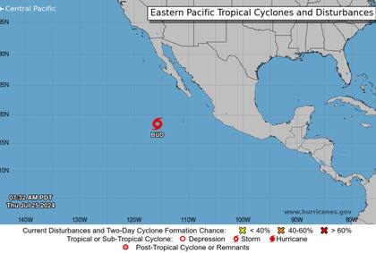 La ubicación actual de la tormenta tropical Bud en el oceano Pacífico