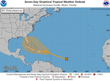 La ubicación actual de la zona de posible desarrollo ciclónico