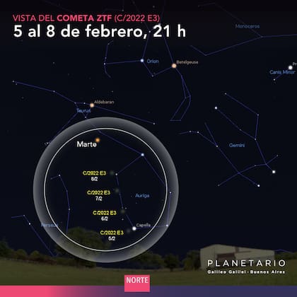 La ubicación del cometa verde, según el Planetaio