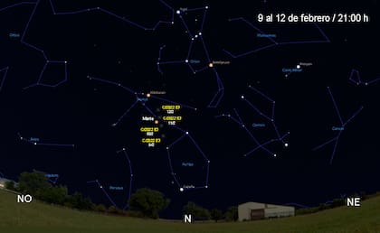 La ubicación del cometa verde, según el Planetaio