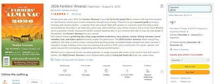 La última edición de Farmers' Almanac se consigue en Amazon por US$9,59