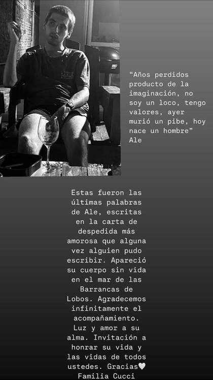 La última publicación de lla hermana de Alejandro Cucci