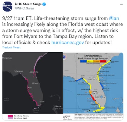 La unidad de Marejadas Ciclónicas del Centro Nacional de Huracanes advirtió acerca del riesgo mortal en algunas zonas del oeste de Florida