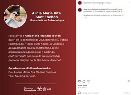 La Universidad Nacional de Córdoba le dedicó una publicación en su cuenta del Departamento de Antropología