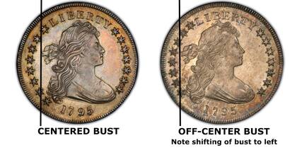 La variedad del Draped Bust centrado son más escasas, por lo cual también son las más buscadas por los coleccionistas