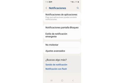 La ventana de Ajustes> Notificaciones