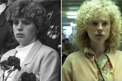 La verdadera Lyudmila Ignatenko, y la actriz Jessie Buckley