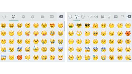 La versión previa y actual de los emojis en WhatsApp, que fueron reorganizados en nuevas categorías