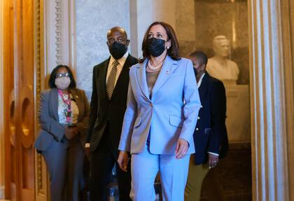 La vicepresidenta Kamala Harris en Washington el 2 de agosto del 2021. (Foto AP/J. Scott Applewhite)