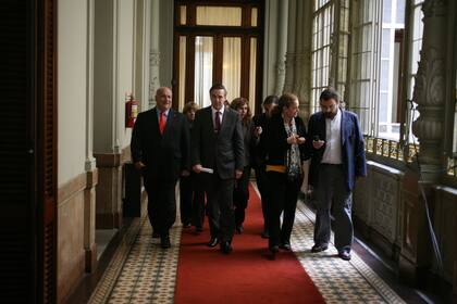 Pichetto se dirige a una conferencia de prensa en el Congreso de la Nación
