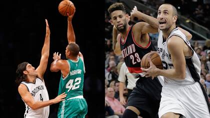 La vieja guardia: Luis Scola, con Brooklyn, y Manu Ginóbili, con San Antonio