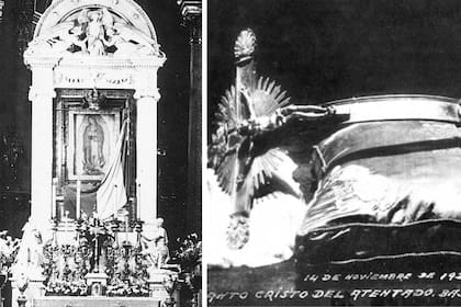 La Virgen de Guadalupe y el Cristo Crucificado tras el atentado (Archivo Histórico Elizabeth Velázquez)