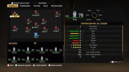 La vista de las estadísticas de los jugadores en el FIFA 23; los brasileños aparecen con nombres de relleno por un tema de licencias